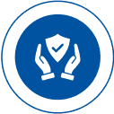 Hands holding shield with check mark.