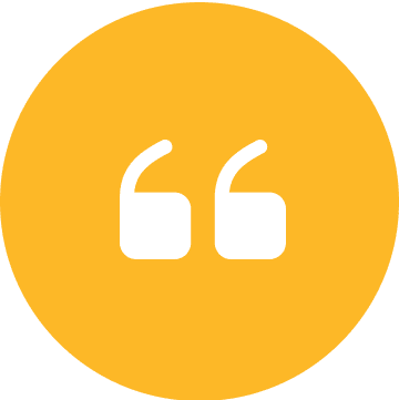 Yellow circle with white quotation marks.